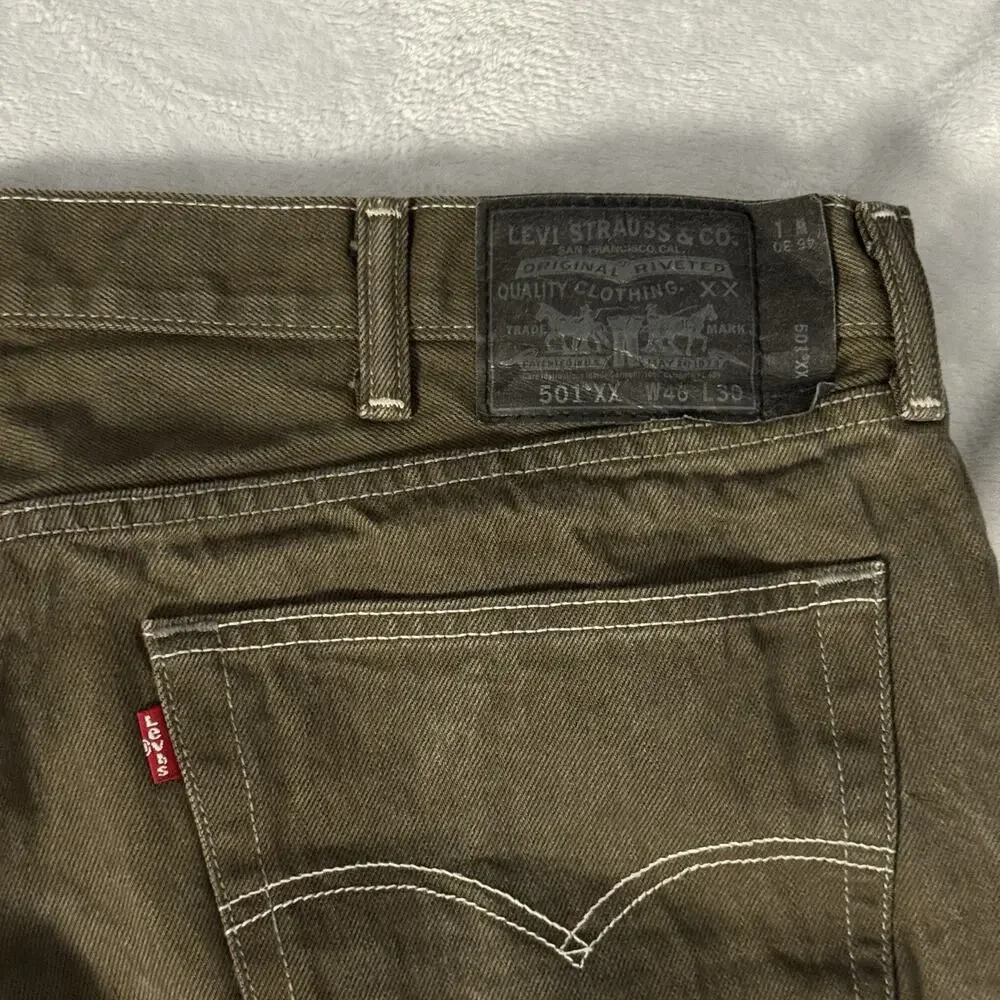 Levis 501 Straight Fit Jeans Mens 40x30 Olive‎ Green 100% Cotton Button Fly